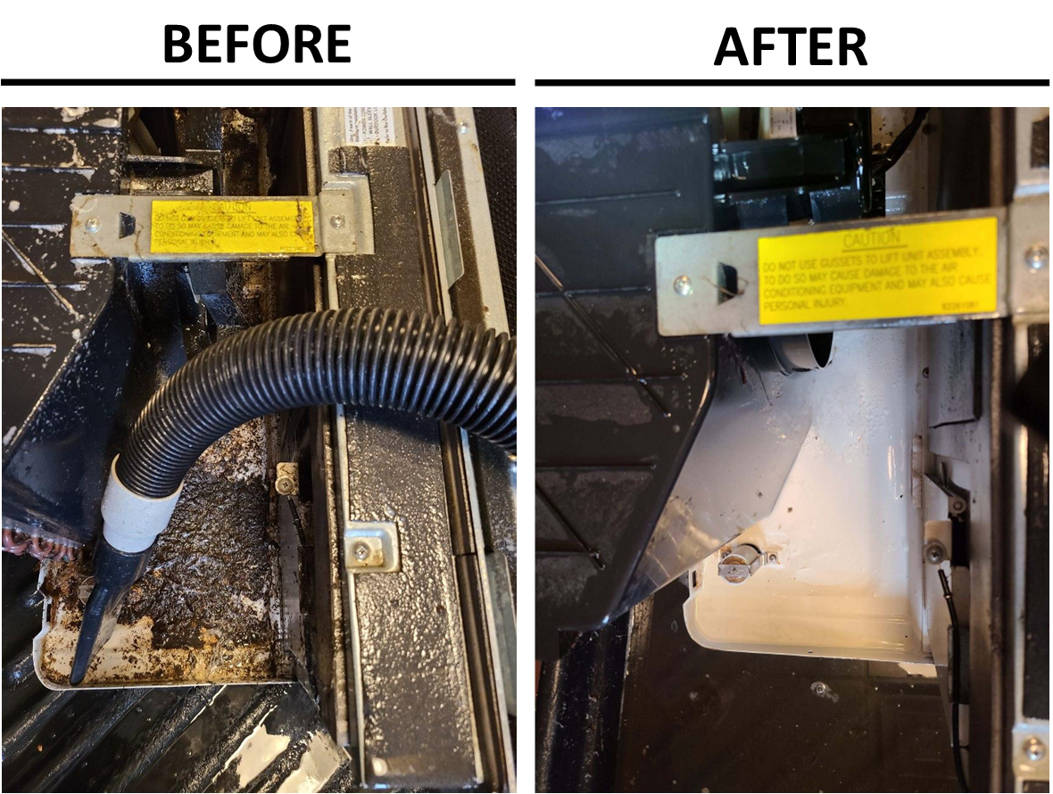 PTAC unit before and after professional cleaning by Spencer Restoration Services